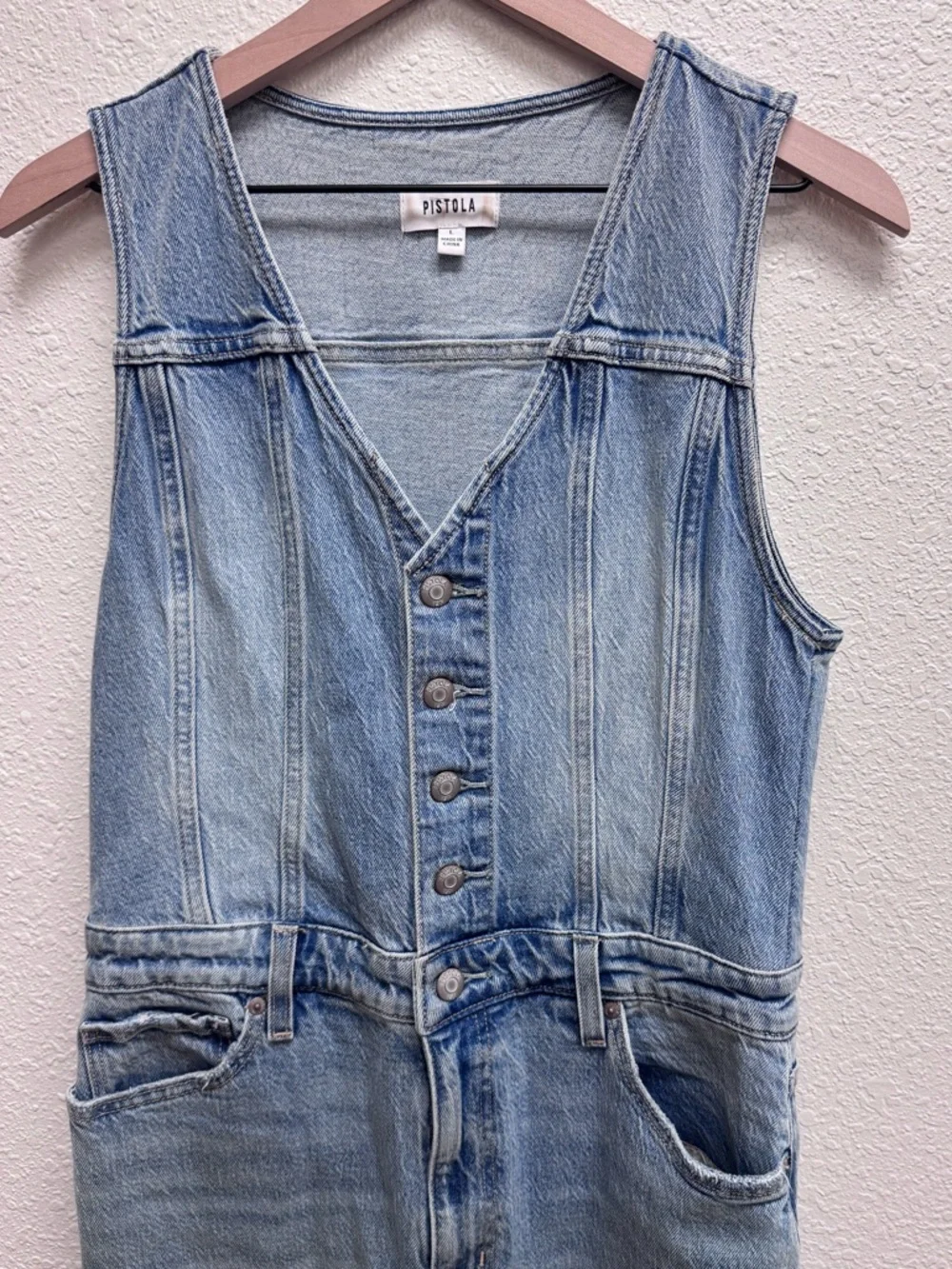 pistola Light Blue Sleeveless Denim Overalls Jumpsuit - Picture 4 of 6